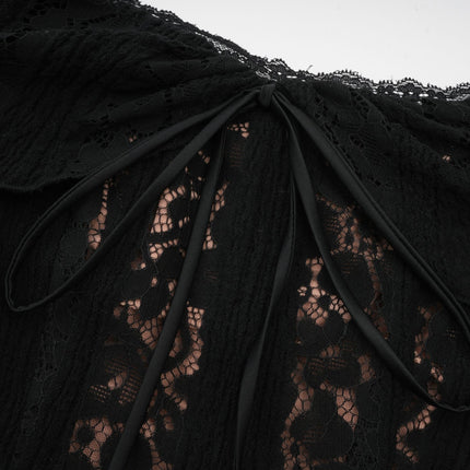Liliana Black Floral Lace Off-Shoulder Midi Dress with Flared Cuffs and Cut-Out Detailing