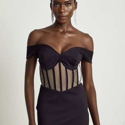 Liliana Black Mesh Corset Mini Dress