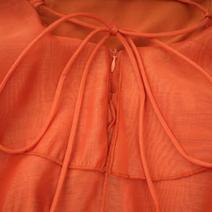 Liliana Maxi Dress in Orange with Halterneck Design and Floral Appliqué