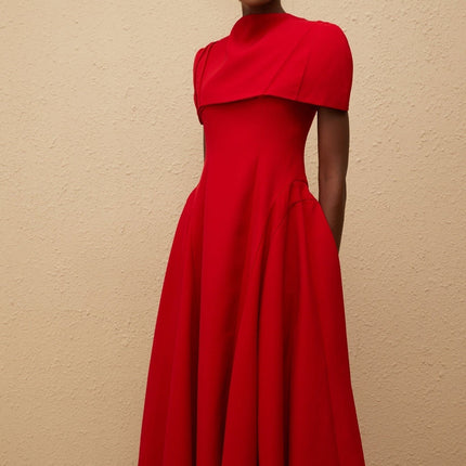 Lillian Red One-Shoulder Midi Dress with Shawl