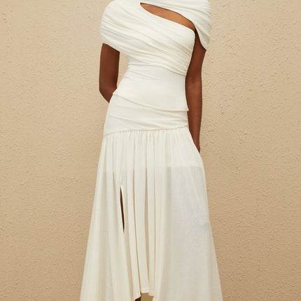 Lillian White Asymmetrical Ruched Maxi Top Skirt Set