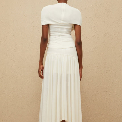 Lillian White Asymmetrical Ruched Maxi Top Skirt Set