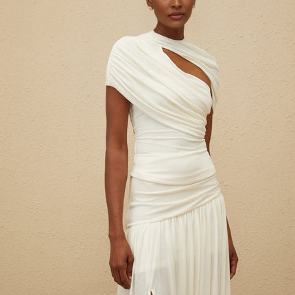 Lillian White Asymmetrical Ruched Maxi Top Skirt Set