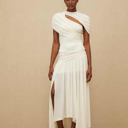 Lillian White Asymmetrical Ruched Maxi Top Skirt Set