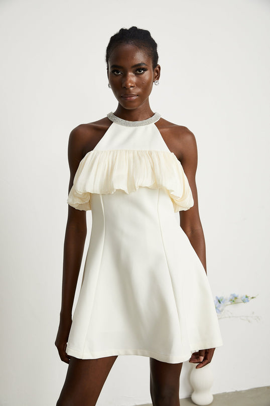 Lillian White Crystal Embellished Mini Dress Flare