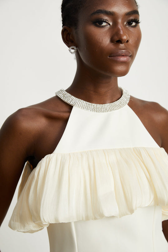 Lillian White Crystal Embellished Mini Dress Flare