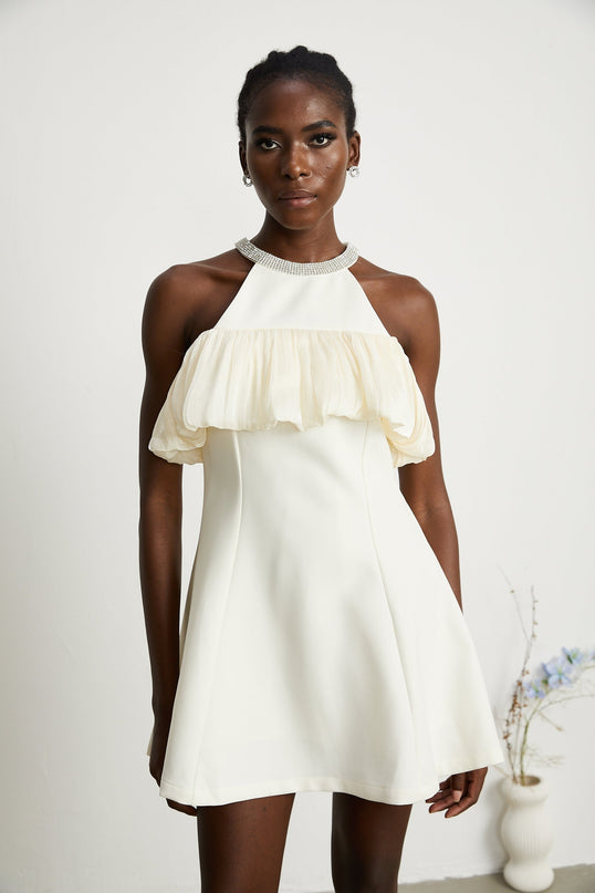 Lillian White Crystal Flare Mini Dress