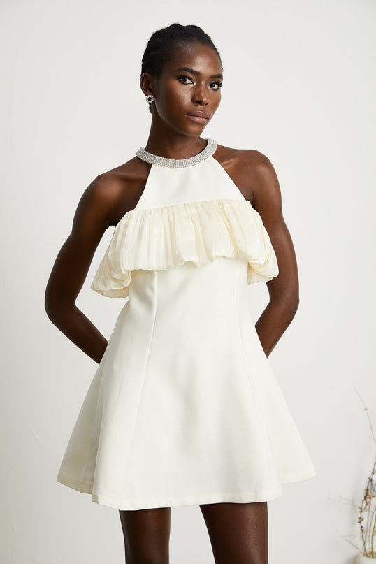 Lillian White Crystal Flare Mini Dress