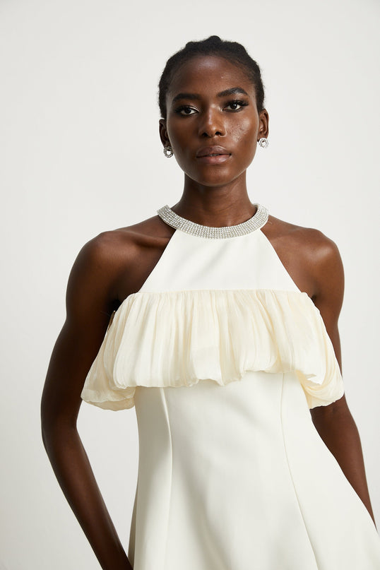 Lillian White Crystal Flare Mini Dress