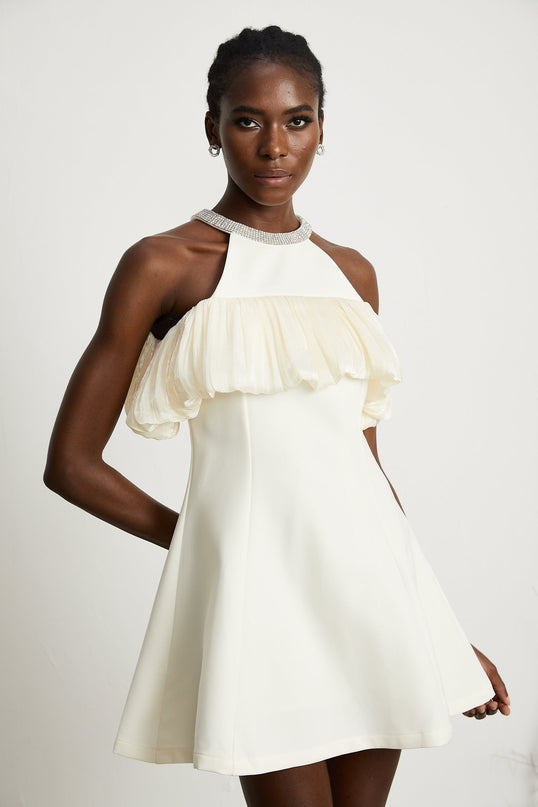 Lillian White Crystal Embellished Mini Dress Flare