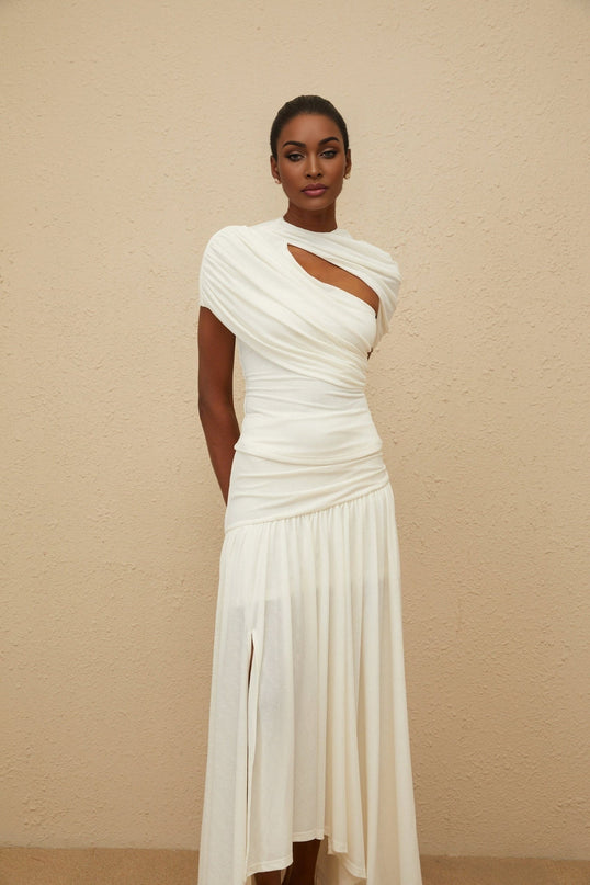 Lillian White Ruched Maxi Top Skirt Set