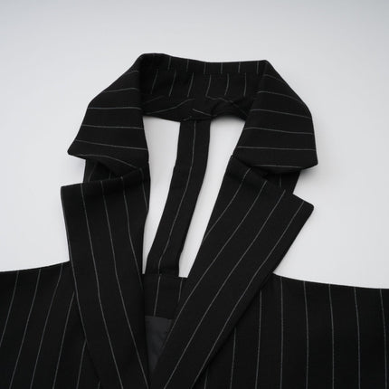 Lily Black Halterneck Blazer Striped Open Back Peaked