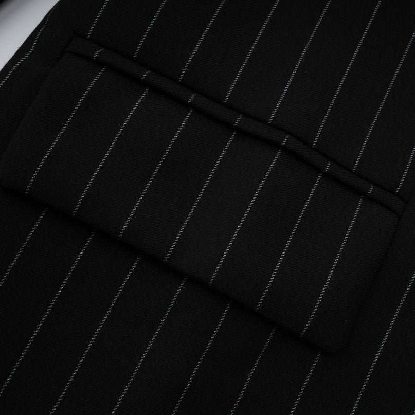 Lily Black Halterneck Blazer Striped Open Back Peaked