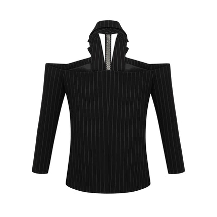 Lily Black Blazer Striped Open Back Peaked