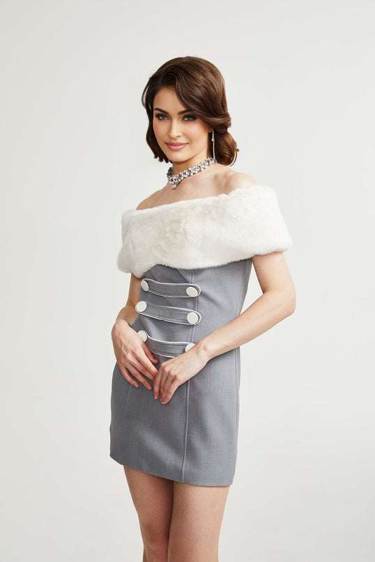 Lina grey fauxfur mini dress