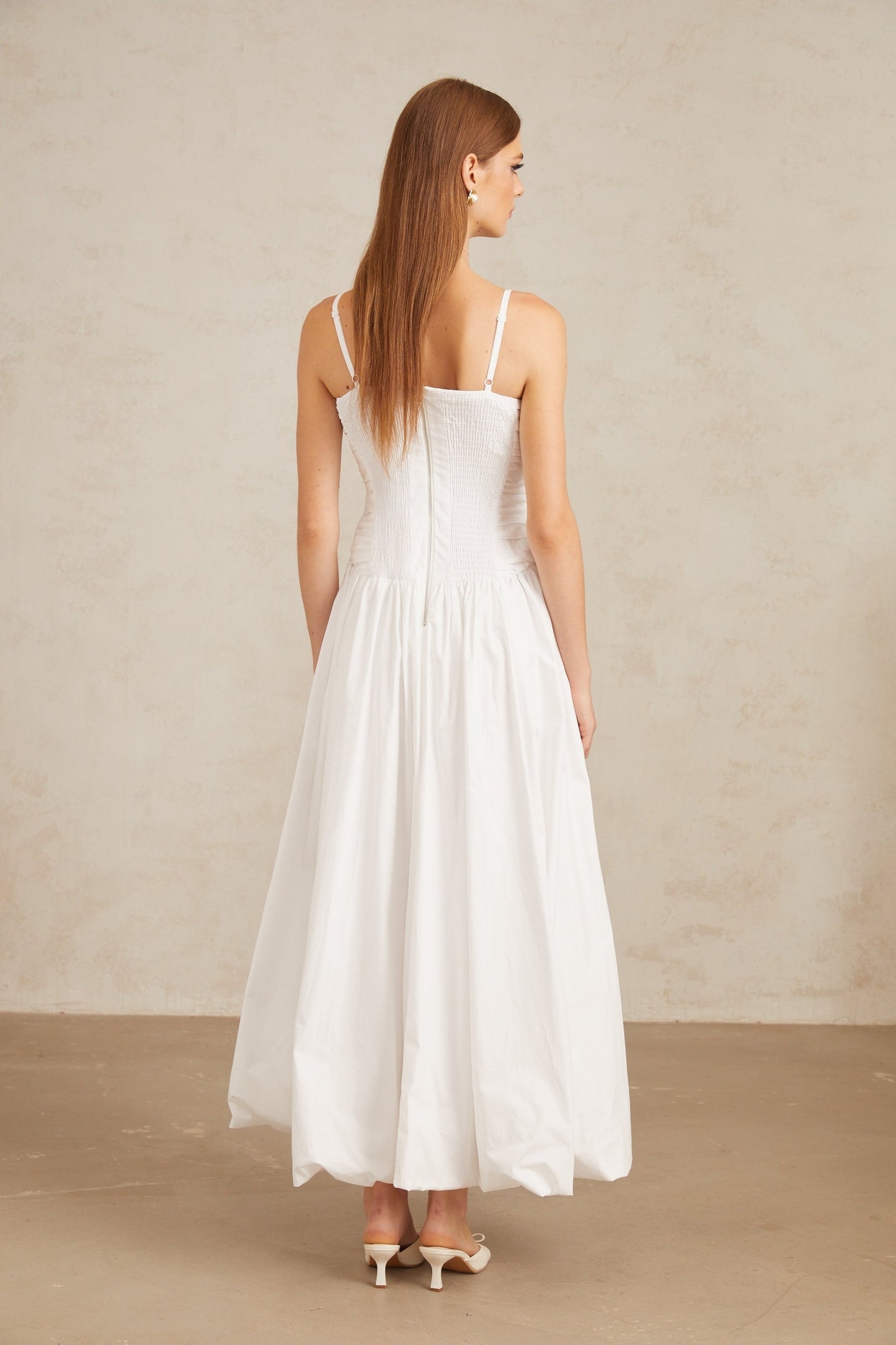 Linda White Ruched Maxi Gown