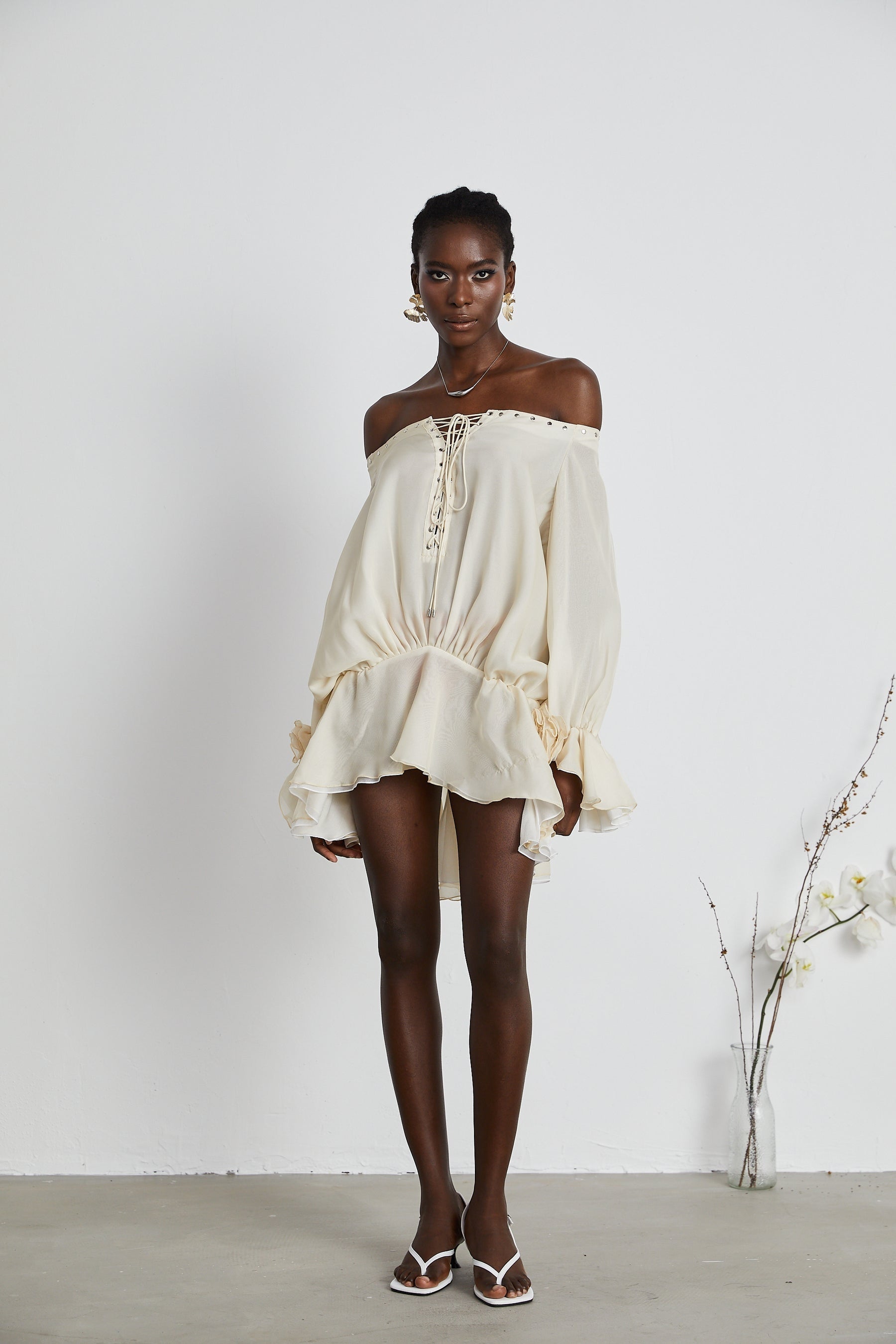 Lisette offshoulder chiffon mini dress