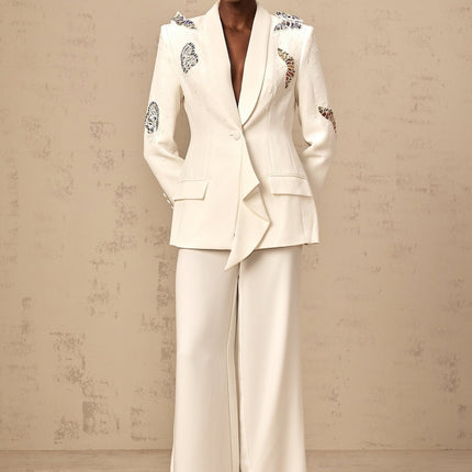 Livia White Butterfly Applique Blazer Trousers Set