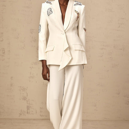 Livia White Butterfly Applique Blazer Trousers Set
