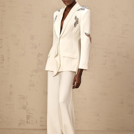 Livia White Butterfly Applique Blazer Trousers Set