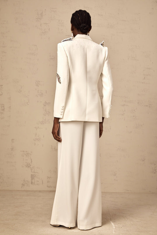 Livia White Butterfly Applique Blazer Trousers Set