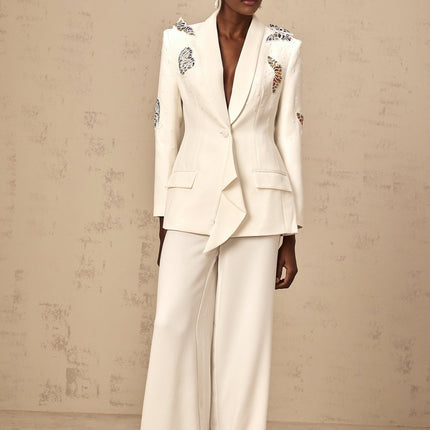 Livia White Butterfly Applique Blazer Trousers Set