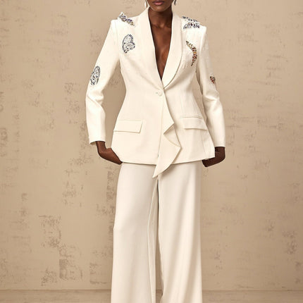 Livia White Butterfly Applique Matching Blazer Trousers Set
