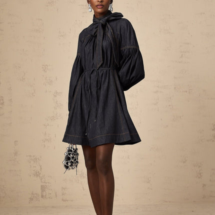 Lodovica Blue Contrast-stitch Denim Mini Dress