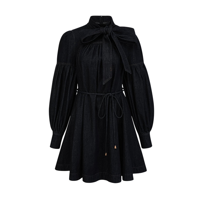 Lodovica Blue Denim Mini Dress Contrast-stitch