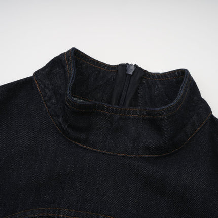 Lodovica Mini Dress Contrast-stitch Denim in Blue