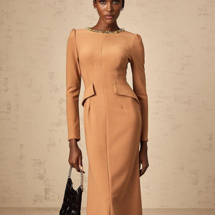 Lodovica Sequin Embellished Midi Dress in Neutrals