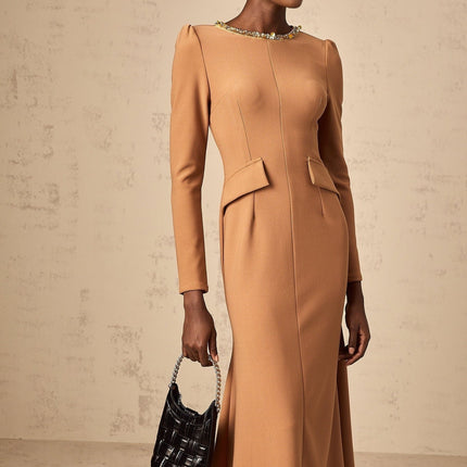 Lodovica Sequin Embellished Neutrals Midi Dress