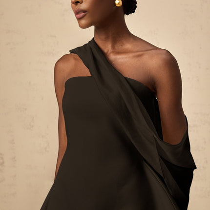 Lola Black Mini Dress with Ribbon Flare