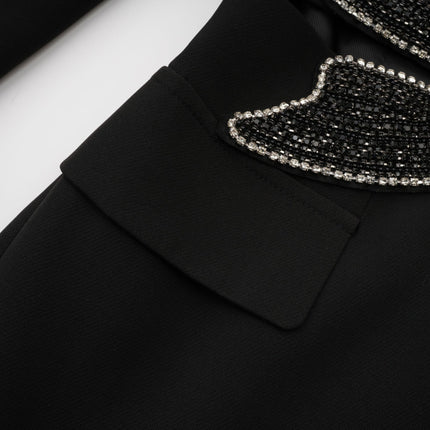Lola Black Wool Blazer Crystal Bow Cut Out