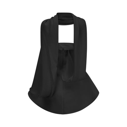 Lola Mini Dress with Ribbon Flare in Black off-the-shoulder sleeveless cinched waist couture charm flared skirt rear zip fastening Terylene fiber thigh-length luxurious special occasion timeless style feminine allure