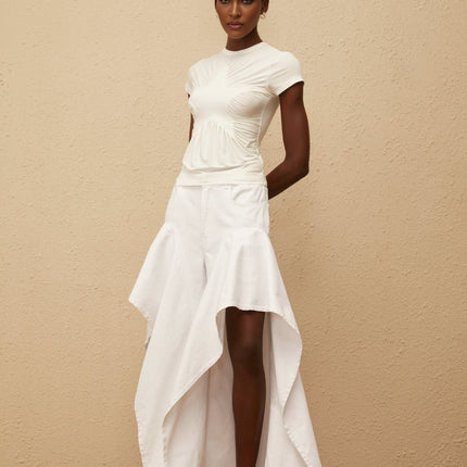 Lola Shirt White Star Pattern Ruched Detailing Modal Silk Spandex Stretch Design Elegant Versatile Timeless