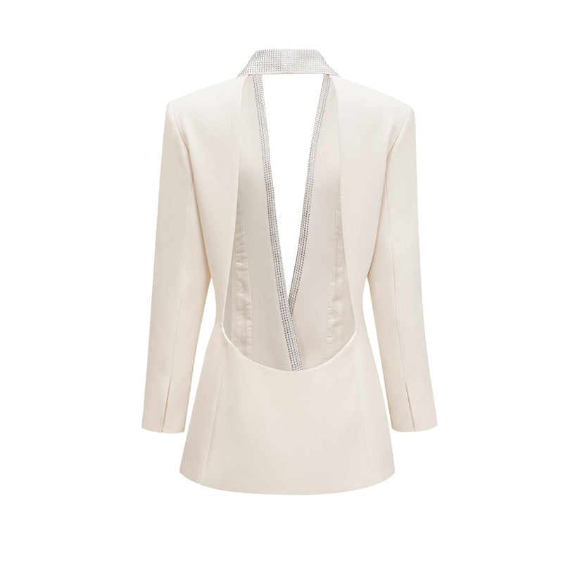 Lola White Crystal Embellished V-neck Coat