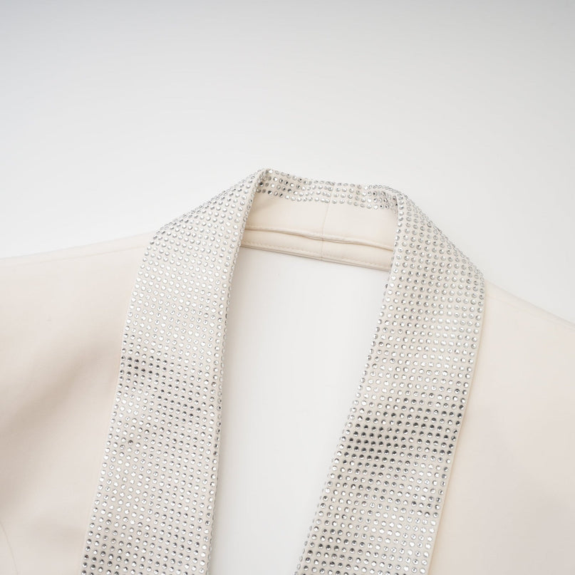Lola White Crystal Embellished V-neck Coat