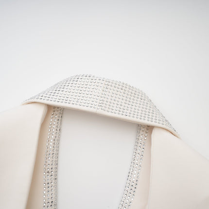 Lola White Crystal Embellished V Neck Coat