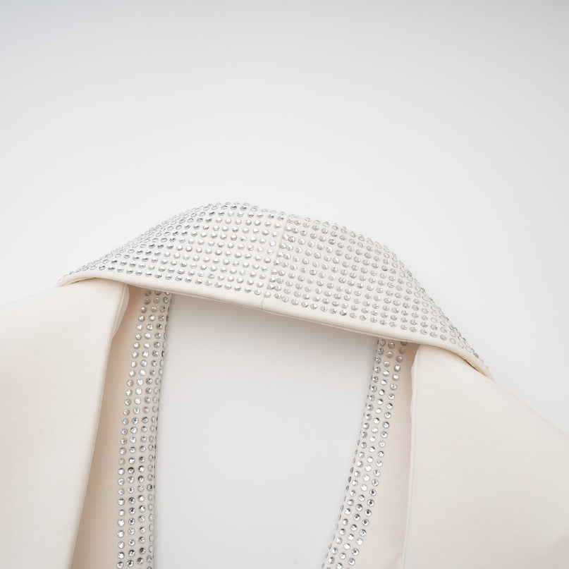 Lola White Crystal Embellished V Neck Coat