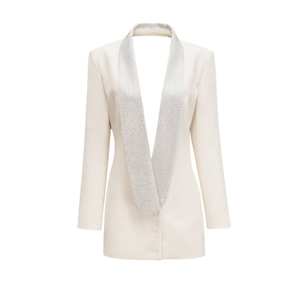 Lola White Crystal Embellished V-neck Coat