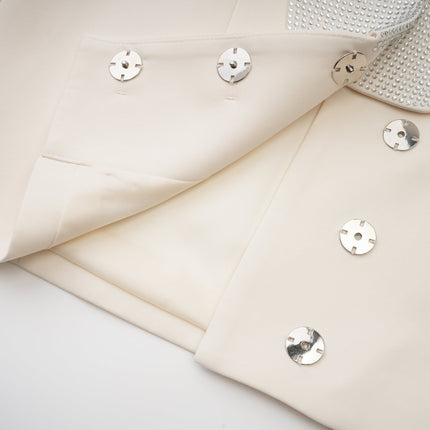 Lola White Crystal Embellished V-neck Coat
