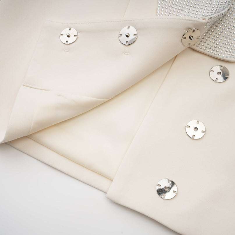 Lola White Crystal Embellished V-neck Coat