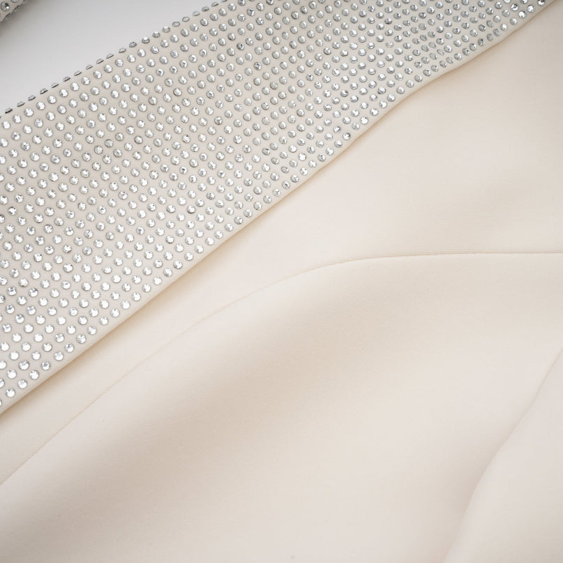Lola White Crystal Embellished V-neck Thigh-length Coat
