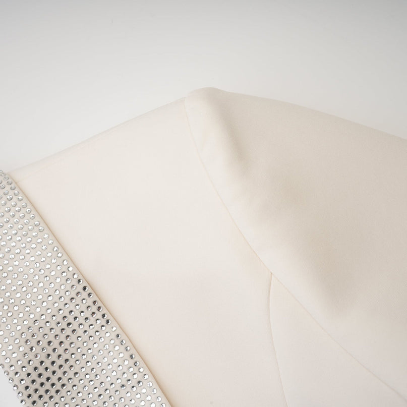 Lola White Crystal Embellished V-neck Thigh-length Coat