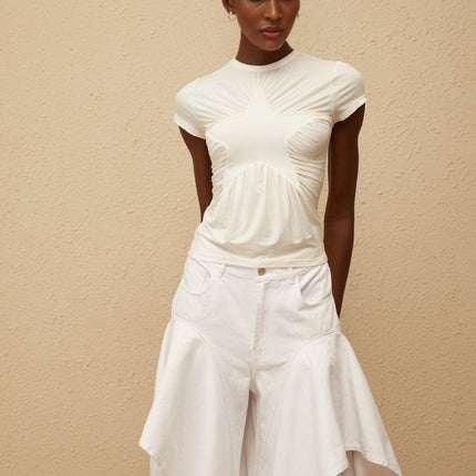 Lola White Star Pattern Ruched Shirt Modal Silk Spandex