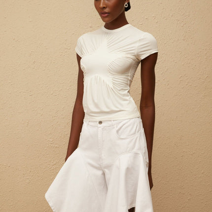 Lola White Star Pattern Ruched Shirt Modal Silk Spandex