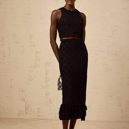 London Black Crochet-Knit Top and Skirt Set