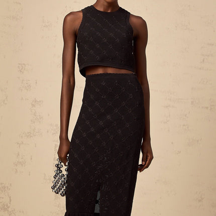 London Black Crochet-Knit Top and Skirt Set