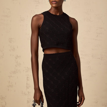 London Black Crochet-Knit Top and Skirt Set